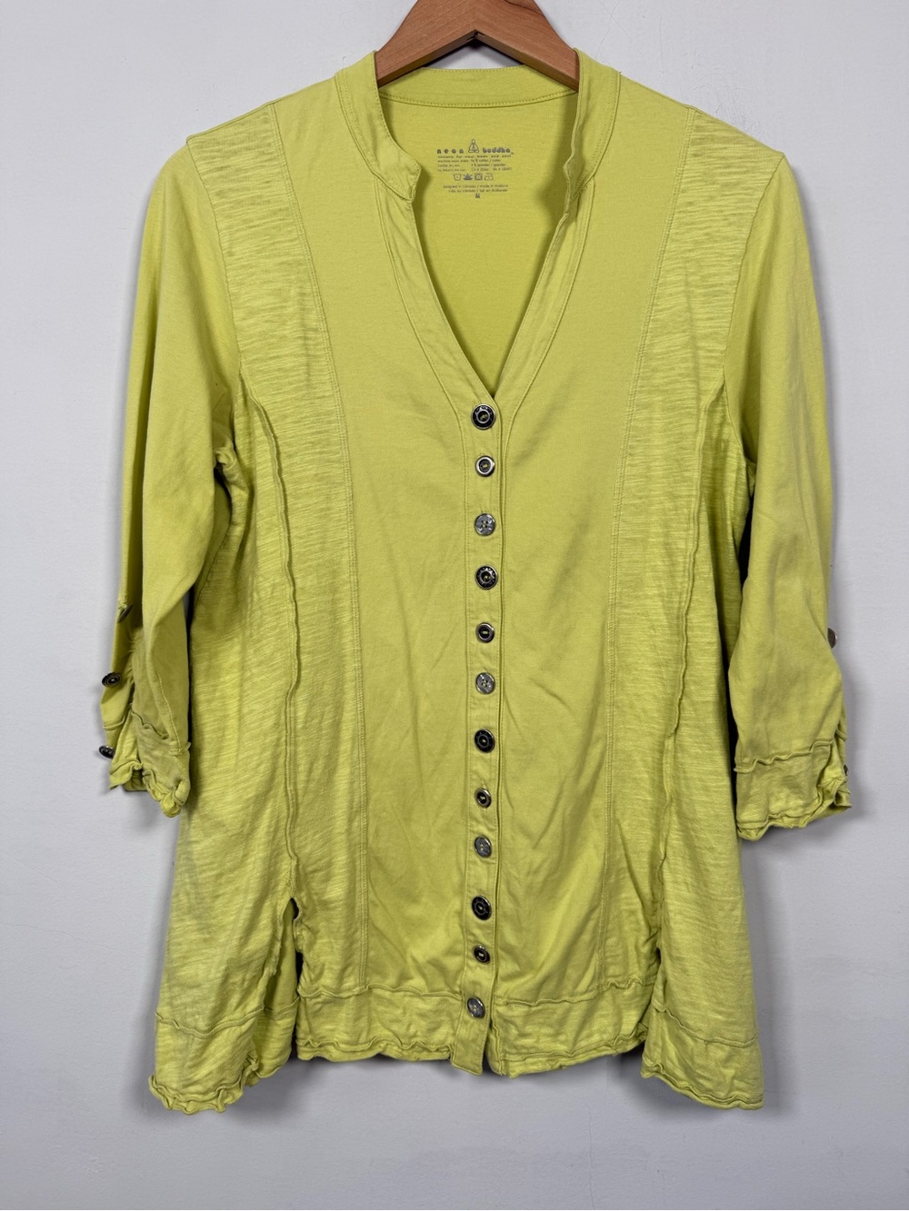 neon buddha Citron Button-Front Tunic Shirt, size M